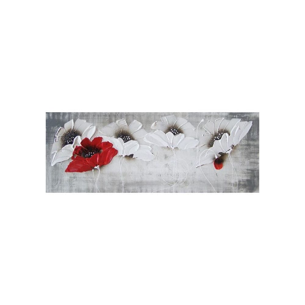 marque generique - FLOWERS Tableau déco toile peinte 30x90 cm rouge et blanc - Tableaux, peintures