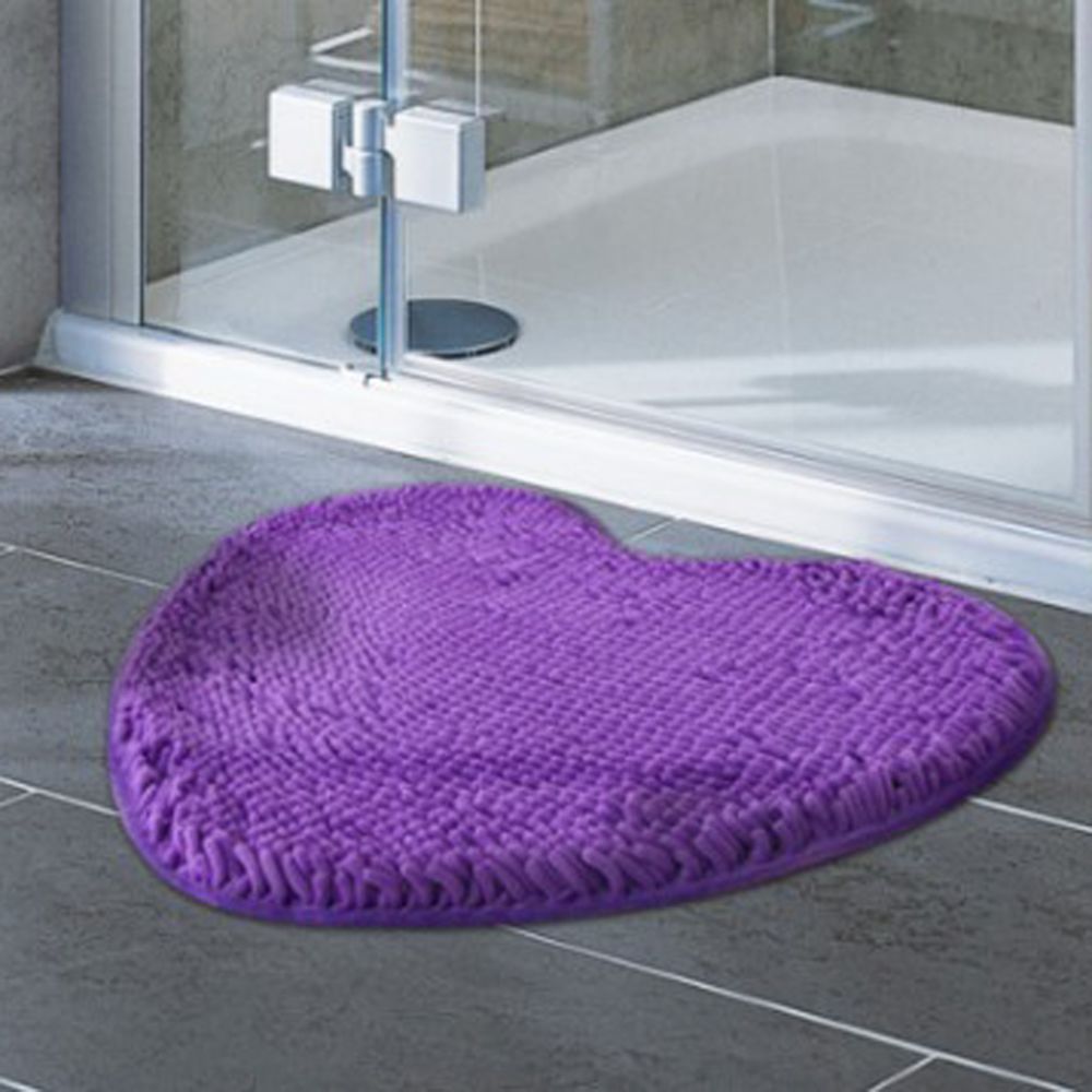 marque generique - Adorable tapis de bain en microfibre shaggy anti-dérapant en forme de coeur 60x70cm violet - Tapis