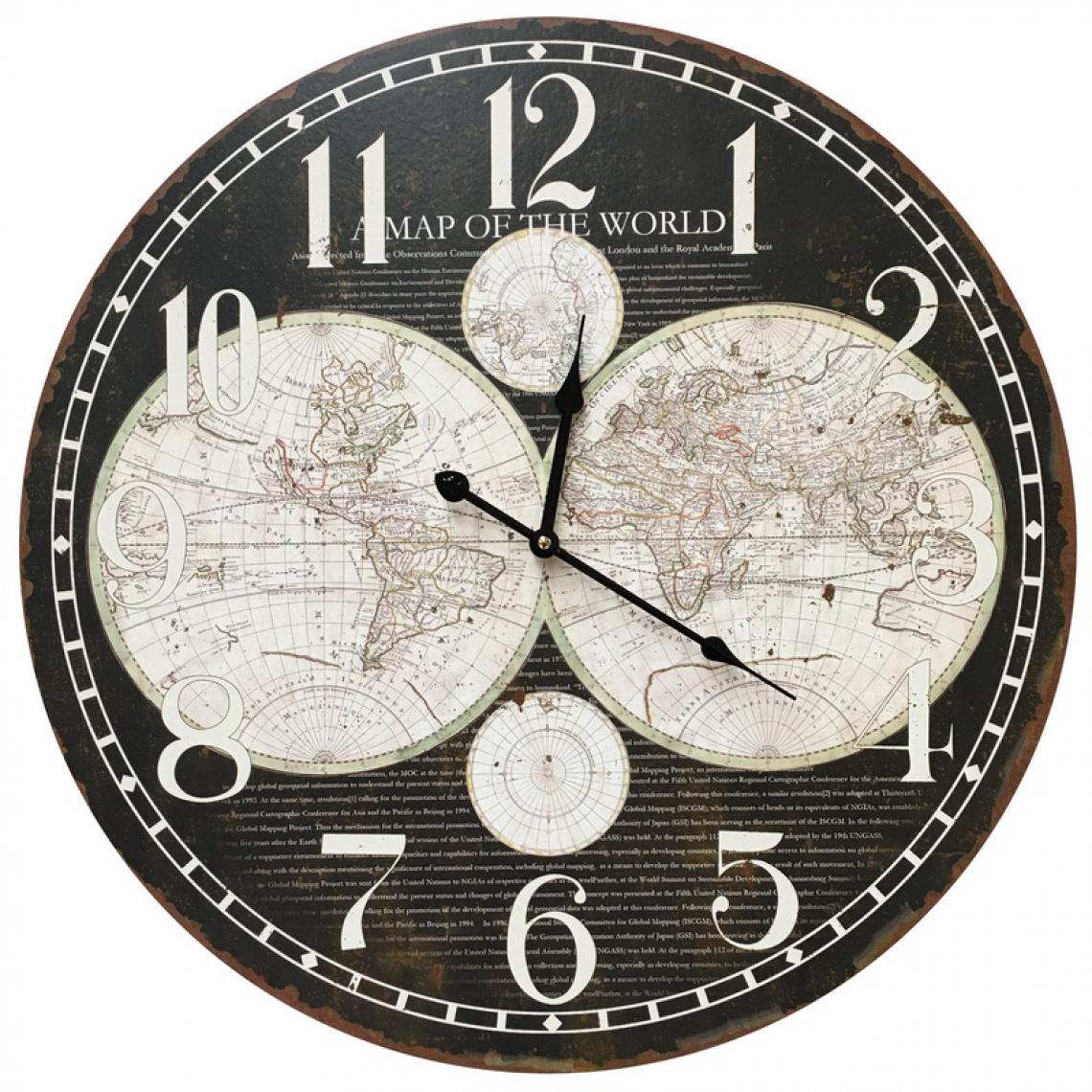 L'Originale Deco - Horloge Murale Mappemonde Hémisphère Planet 58 cm Bois MDF Horloge Industriel Compagne - Horloges, pendules