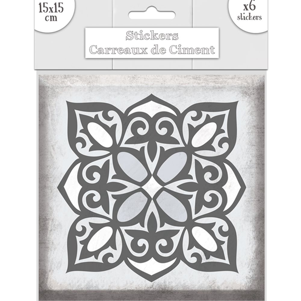Sudtrading - 6 stickers carreaux de ciment nuances de gris 15 x 15 cm - Affiches, posters