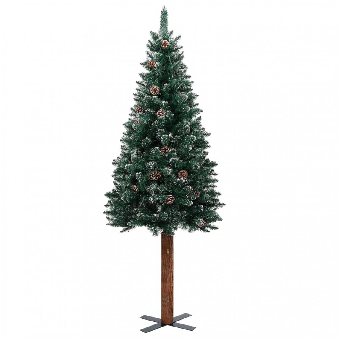 Icaverne - Icaverne - Décorations de Noël famille Sapin de Noël mince bois véritable et neige blanche Vert 210cm - Décorations de Noël