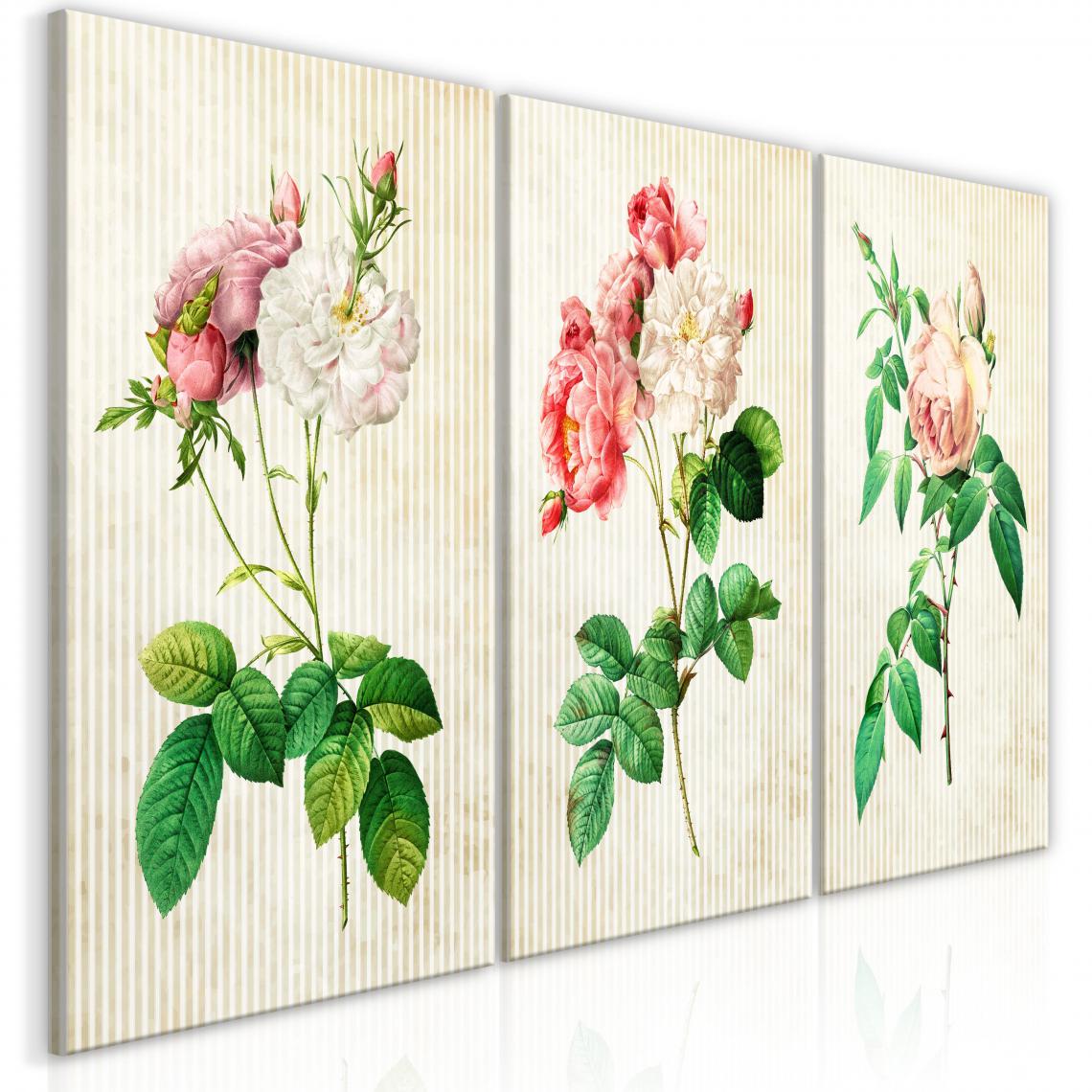 Decoshop26 - Tableau sur toile en 4 panneaux décoration murale image imprimée cadre en bois à suspendre Trio Floral 120x60 cm 11_0005801 - Tableaux, peintures