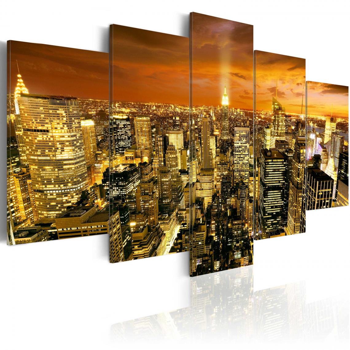 Decoshop26 - Tableau sur toile en 5 panneaux décoration murale image imprimée cadre en bois à suspendre New York: ambre 100x50 cm 11_0007976 - Tableaux, peintures