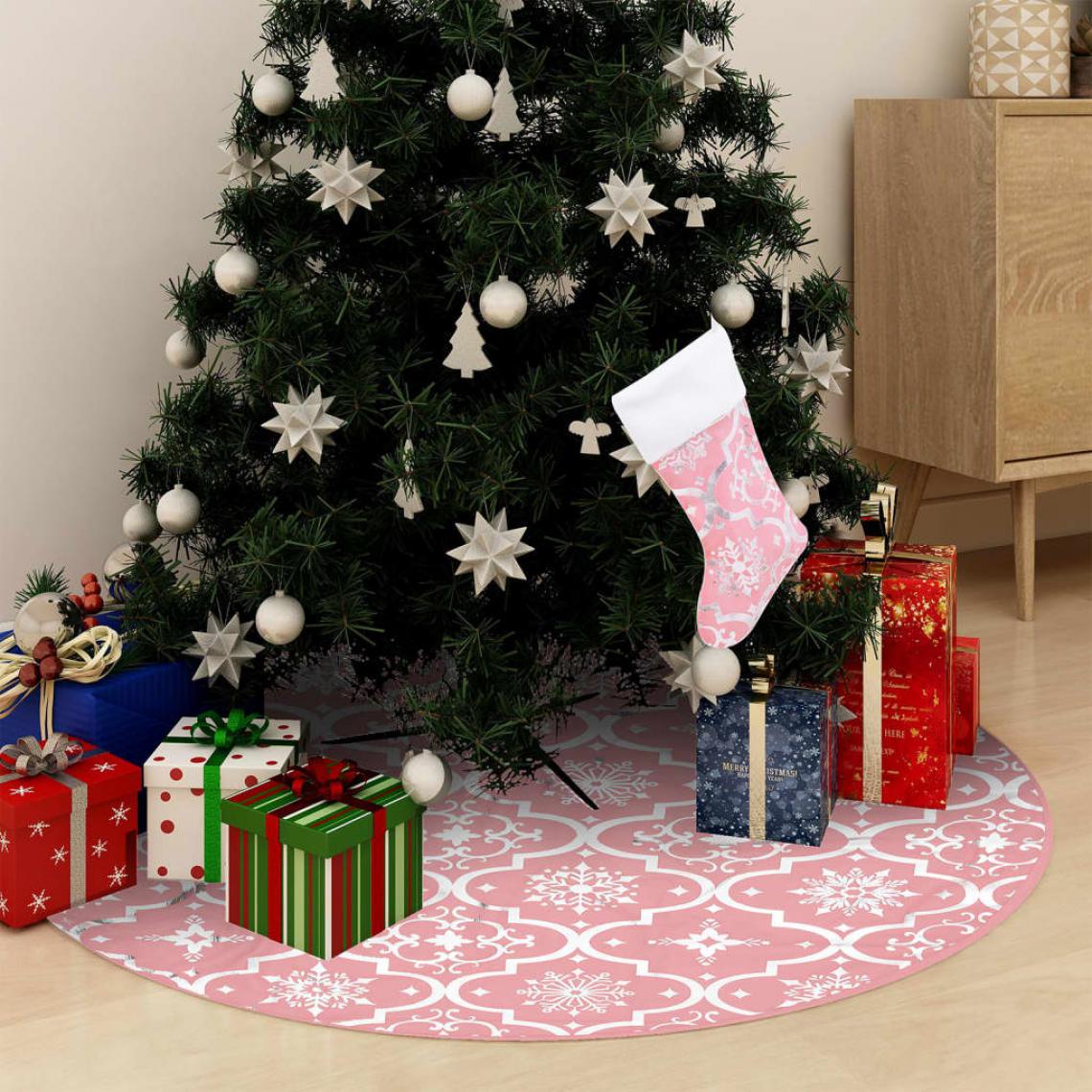 Vidaxl - vidaXL Jupe de sapin de Noël de luxe avec chaussette Rose 150 cm Tissu - Décorations de Noël