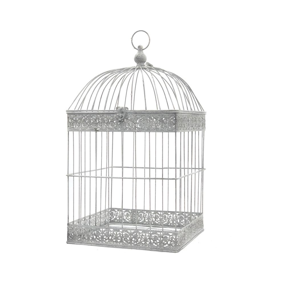 L'Originale Deco - Grande Cage Oiseaux Bougie Carré Gris 62 cm x 34 cm x 34 cm - Objets déco
