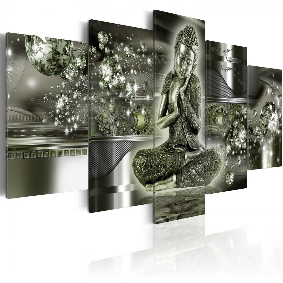 Decoshop26 - Tableau sur toile en 5 panneaux décoration murale image imprimée cadre en bois à suspendre Bouddha smeraldo 100x50 cm 11_0002497 - Tableaux, peintures