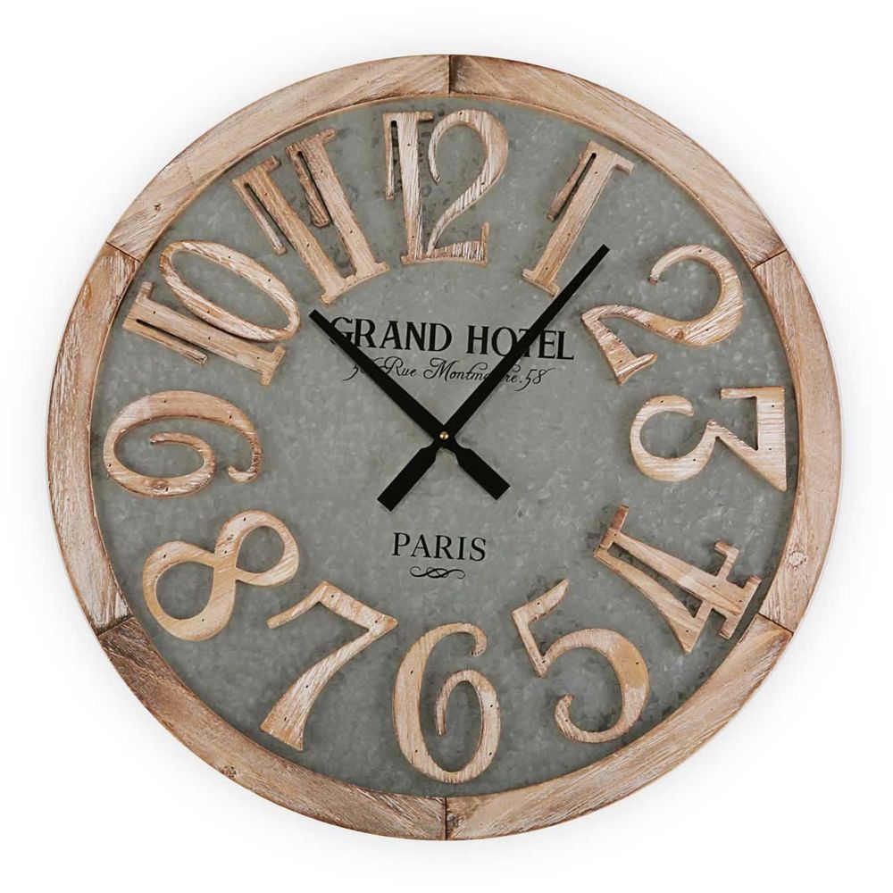 VERSA - Horloge en bois et métal Grand hotel 60 cm - Horloges, pendules