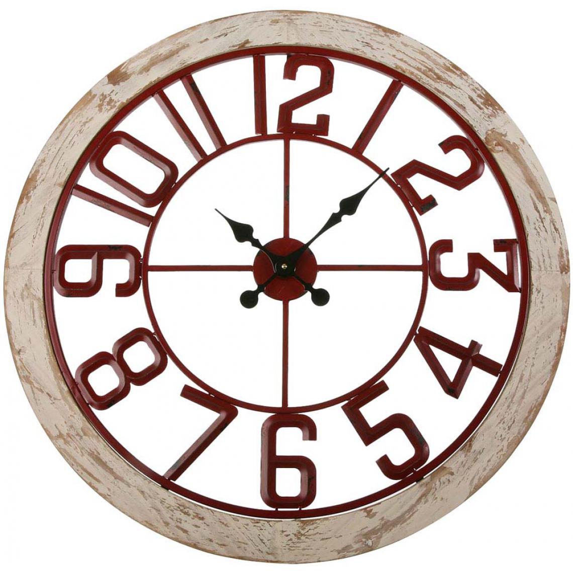 VERSA - Horloge en bois patiné et métal 70 cm - Horloges, pendules