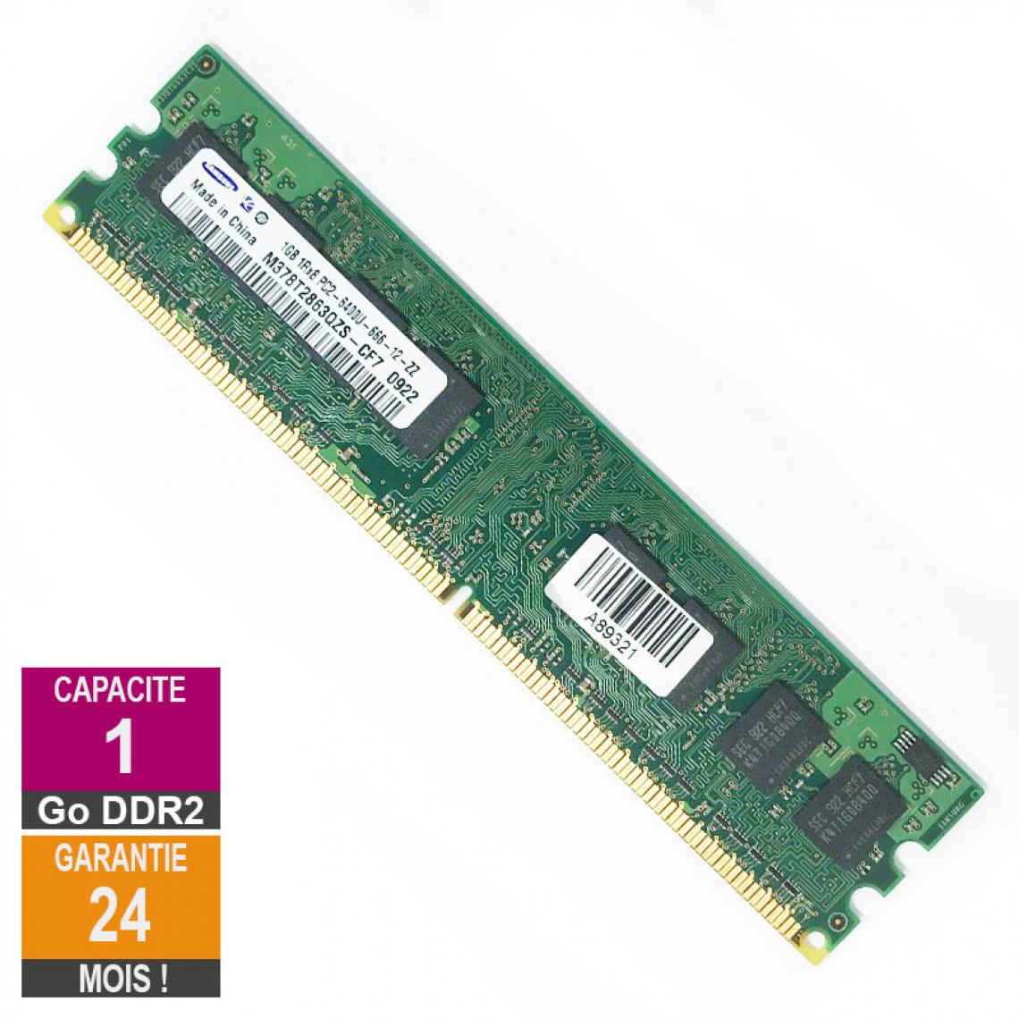 Samsung - Barrette Mémoire 1Go RAM DDR2 Samsung M378T2863QZS-CF7 DIMM PC2-6400U 1Rx8 - RAM PC Fixe