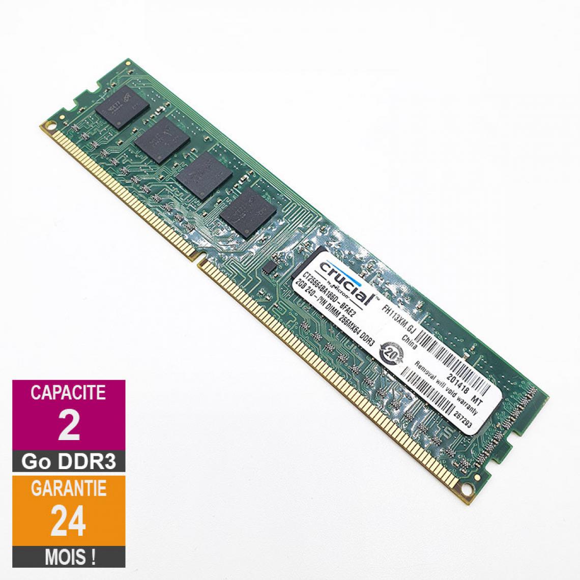 Crucial - Barrette Mémoire 2Go RAM DDR3 Crucial CT25664BA186D-8FAE2 DIMM PC3-14900U 1Rx8 - RAM PC Fixe