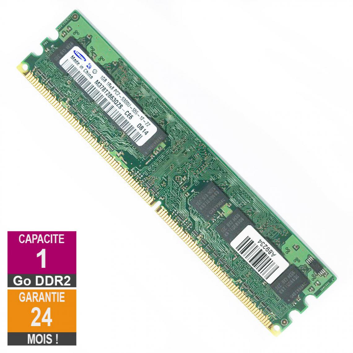 Samsung - Barrette Mémoire 1Go RAM DDR2 Samsung M378T2863QZS-CE6 DIMM PC2-5300U 1Rx8 - RAM PC Fixe