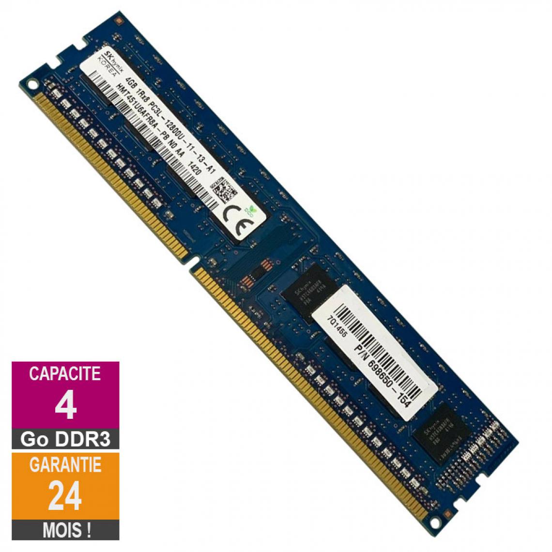 Hynix - Barrette Mémoire 4Go RAM DDR3 Hynix HMT451U6AFR8A-PB DIMM PC3L-12800U - RAM PC Fixe