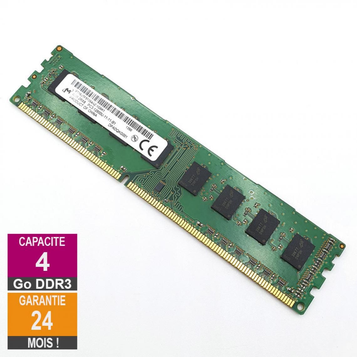 Micron - Barrette Mémoire 4Go RAM DDR3 Micron MT16JTF51264AZ-1G6K1 DIMM PC3-12800U 2Rx8 - RAM PC Fixe