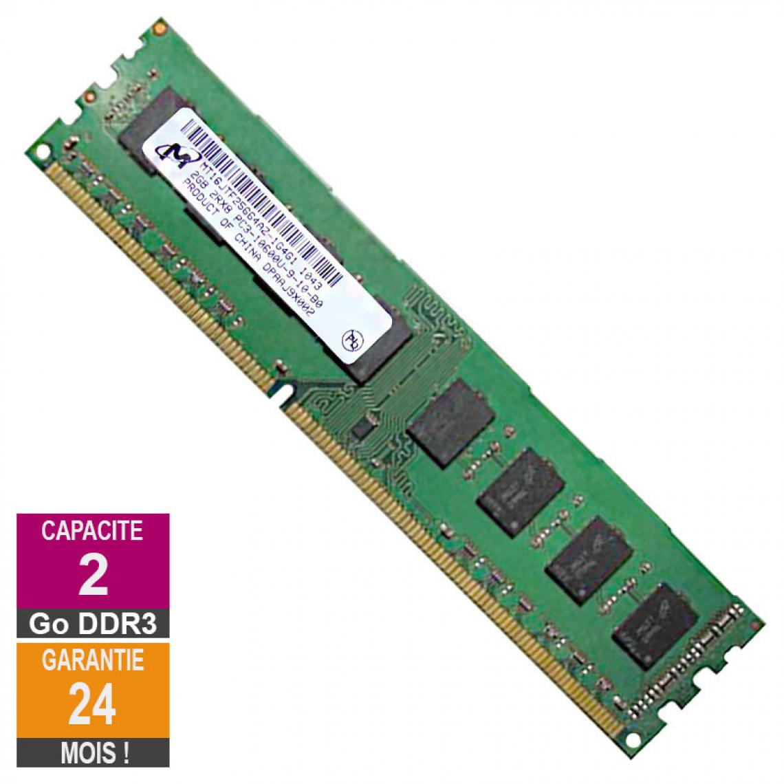 Micron - Barrette Mémoire 2Go RAM DDR3 Micron MT16JTF25664AZ-1G4G1 PC3-10600U 1333MHz 2Rx8 - RAM PC Fixe