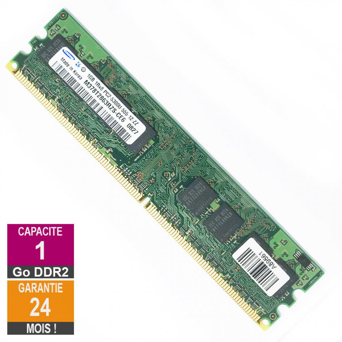 Samsung - Barrette Mémoire 1Go RAM DDR2 Samsung M378T2863RZS-CE6 DIMM PC2-5300U 1Rx8 - RAM PC Fixe