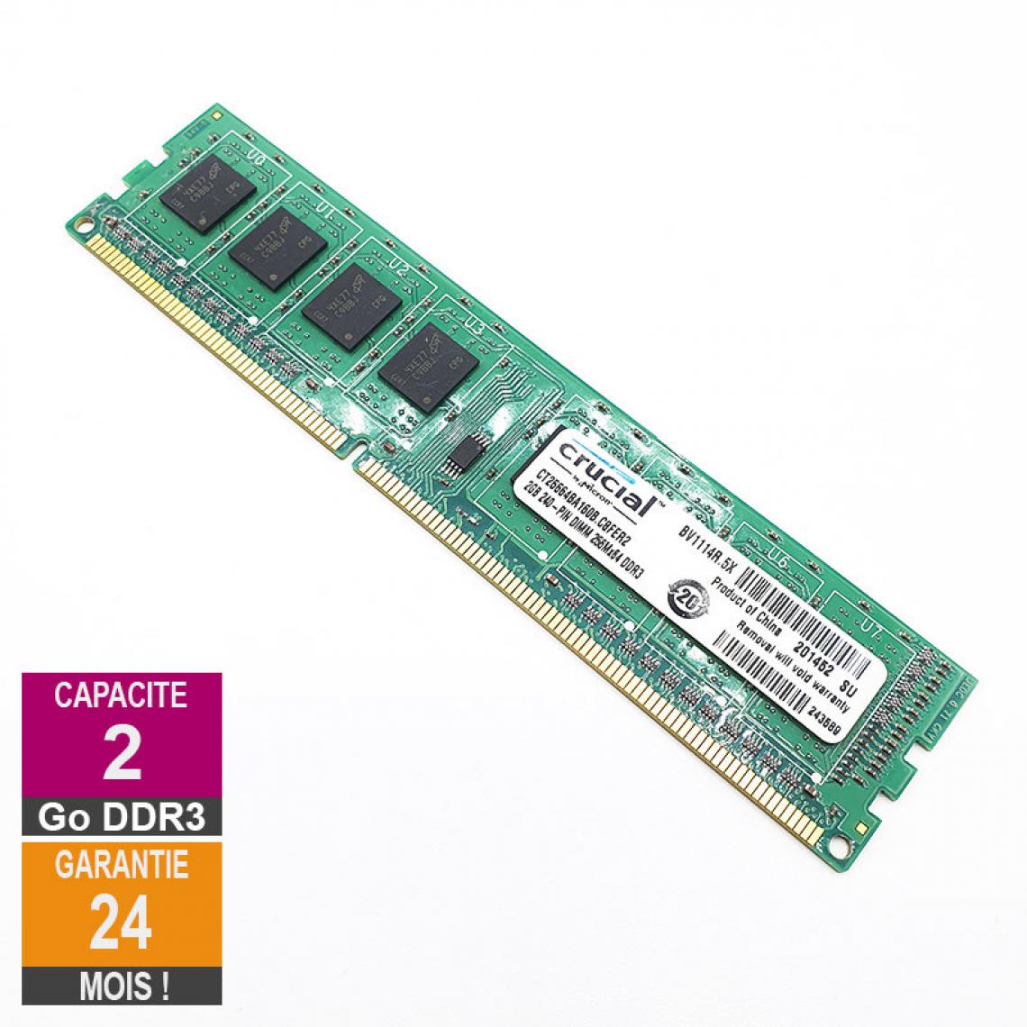 Crucial - Barrette Mémoire 2Go RAM DDR3 Crucial CT25664BA160B.C8FER2 DIMM PC3-12800U 1Rx8 - RAM PC Fixe