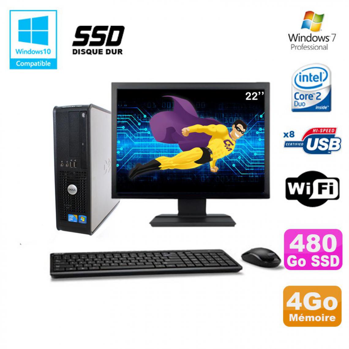 Dell - Lot PC DELL Optiplex 780 Sff E7500 2,93Ghz 4Go DDR3 480Go SSD WIFI W7 Pro + 22" - PC Fixe
