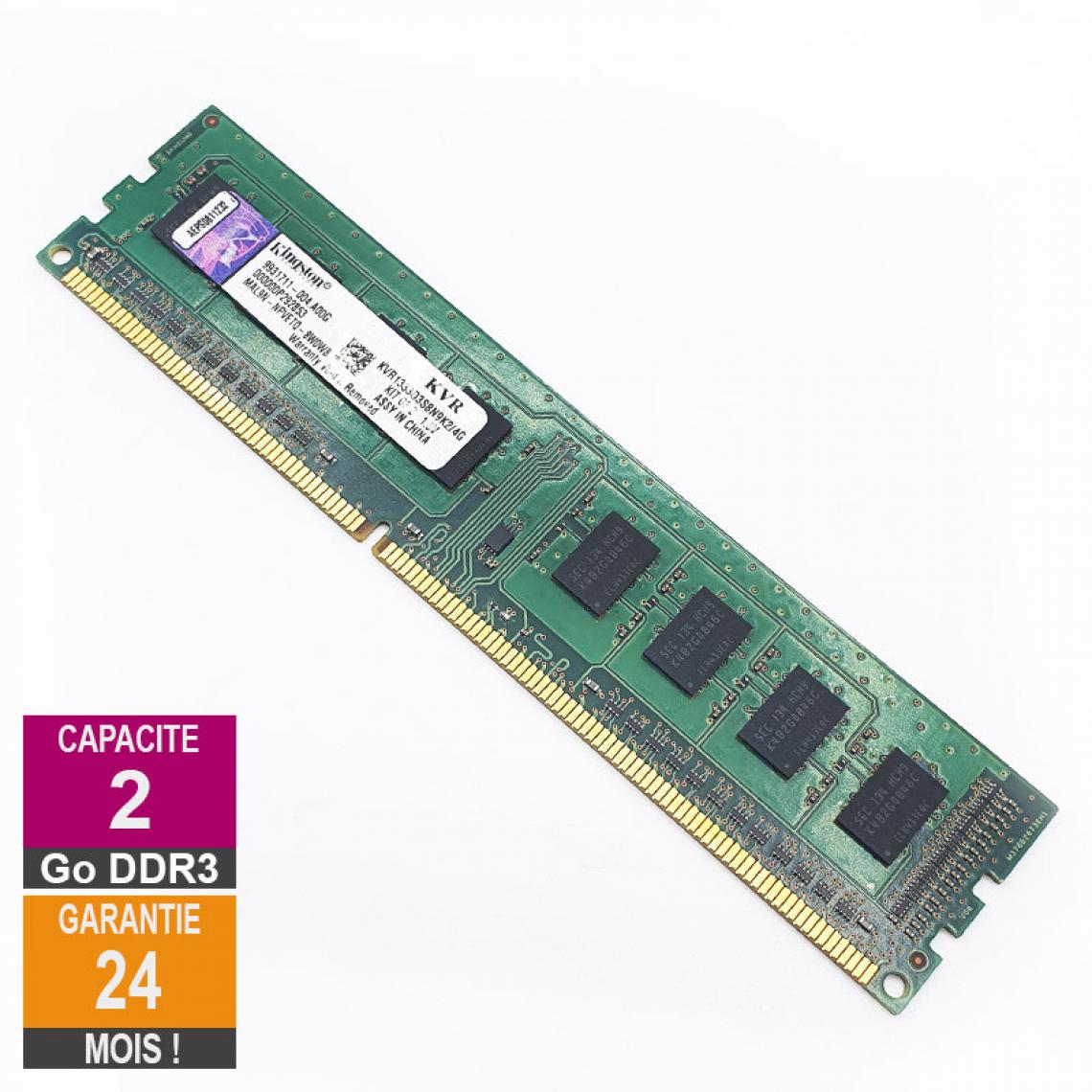 Kingston - Barrette Mémoire 2Go RAM DDR3 Kingston KVR1333D3S8N9/2G DIMM PC3-10600U 1Rx8 - RAM PC Fixe