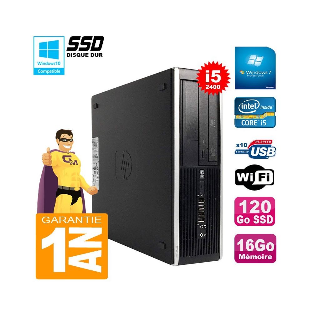 Hp - PC HP Compaq Pro 6300 SFF I5-2400 RAM 16Go Disque 120Go SSD Graveur DVD Wifi W7 - PC Fixe