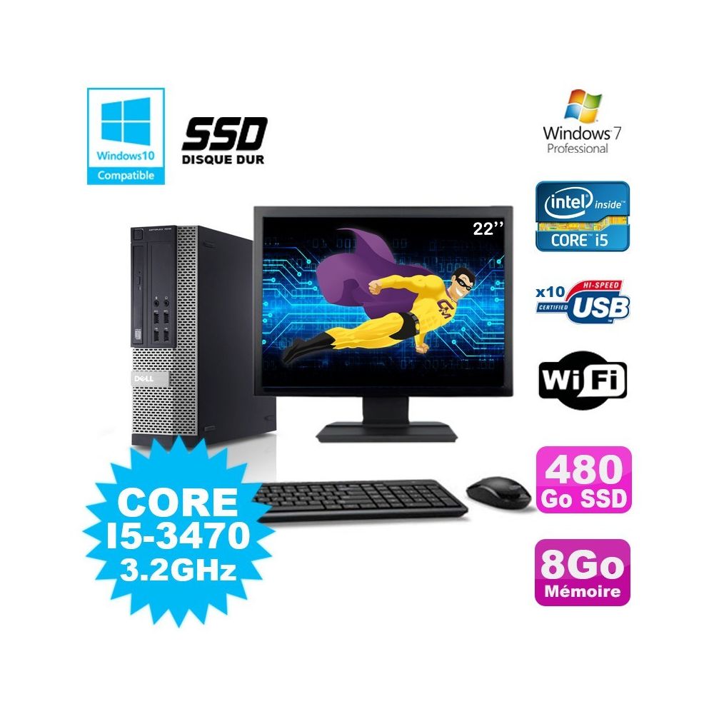 Dell - Lot PC DELL Optiplex 790 SFF Core I5-3470 3.2Ghz 8Go 480Go SSD WIFI W7 + Ecran 22 - PC Fixe