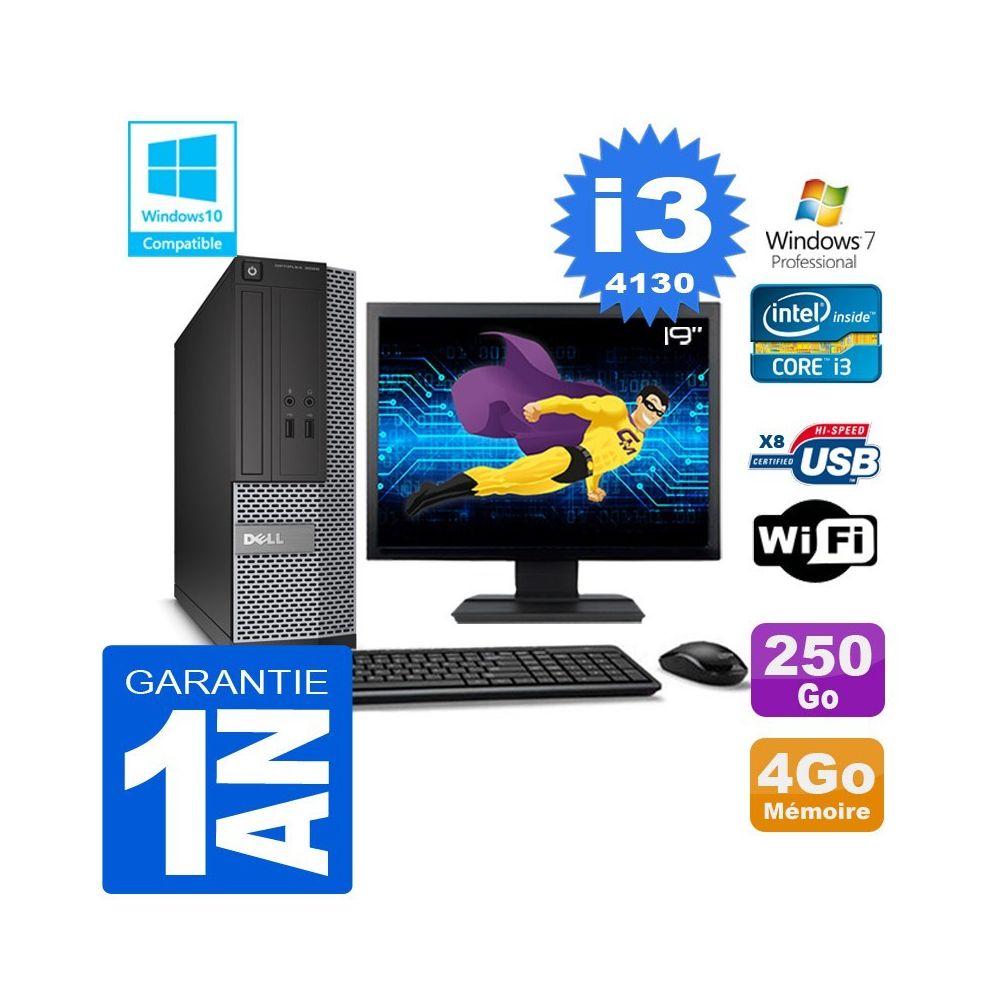 Dell - PC DELL 3020 SFF Core I3-4130 Ram 4Go Disque 250 Go Wifi W7 Ecran 19"""" - PC Fixe