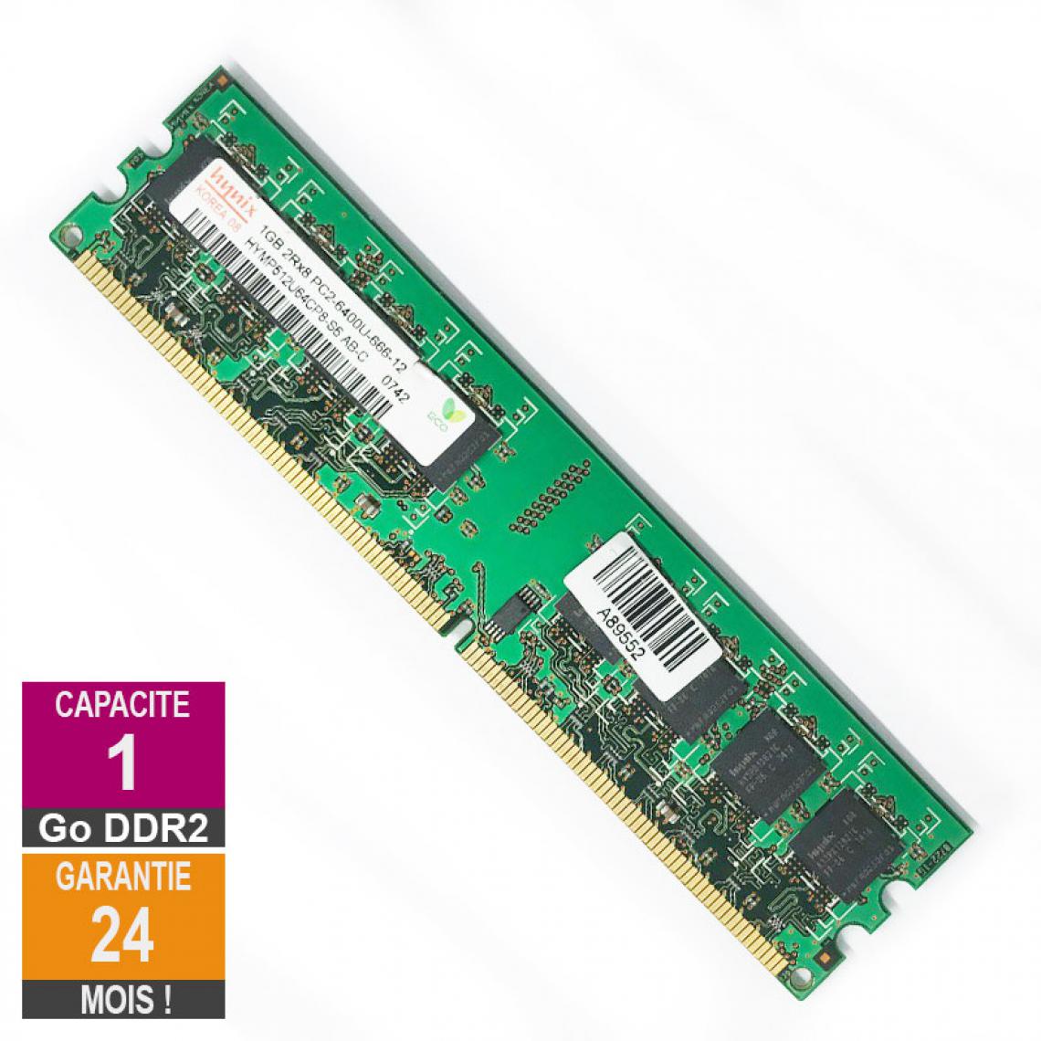 Hynix - Barrette Mémoire 1Go RAM DDR2 Hynix HYMP512U64CP8-S6 DIMM PC2-6400U 2Rx8 - RAM PC Fixe