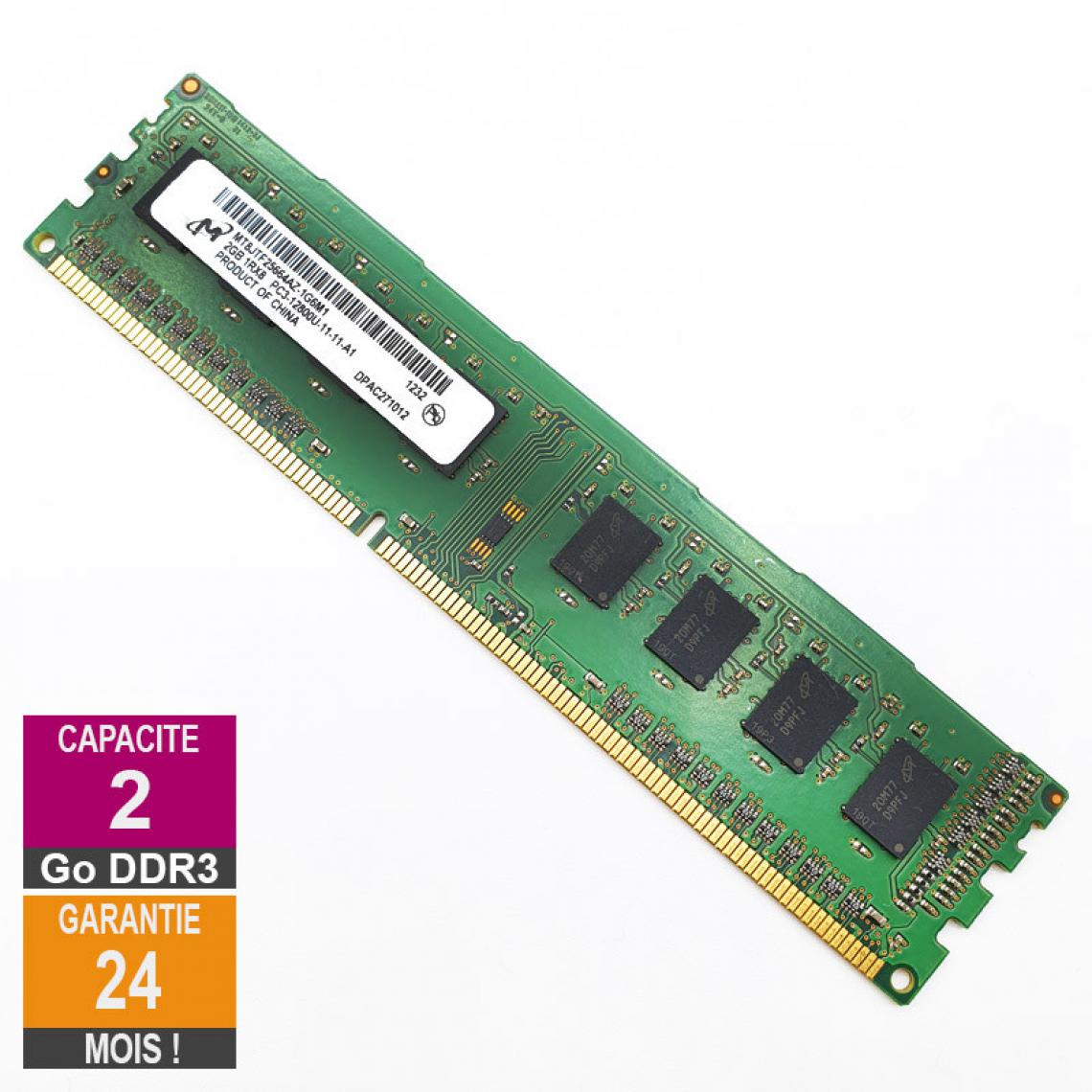 Micron - Barrette Mémoire 2Go RAM DDR3 Micron MT8JTF25664AZ-1G6M1 DIMM PC3-12800U 1Rx8 - RAM PC Fixe
