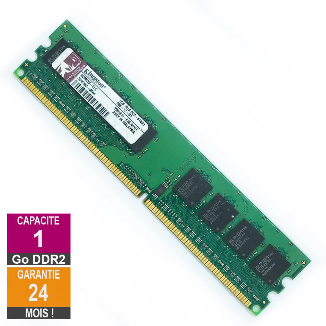 Kingston - Barrette Mémoire 1Go RAM DDR2 Kingston KCM633-ELC DIMM PC2-6400U 1Rx8 - RAM PC Fixe