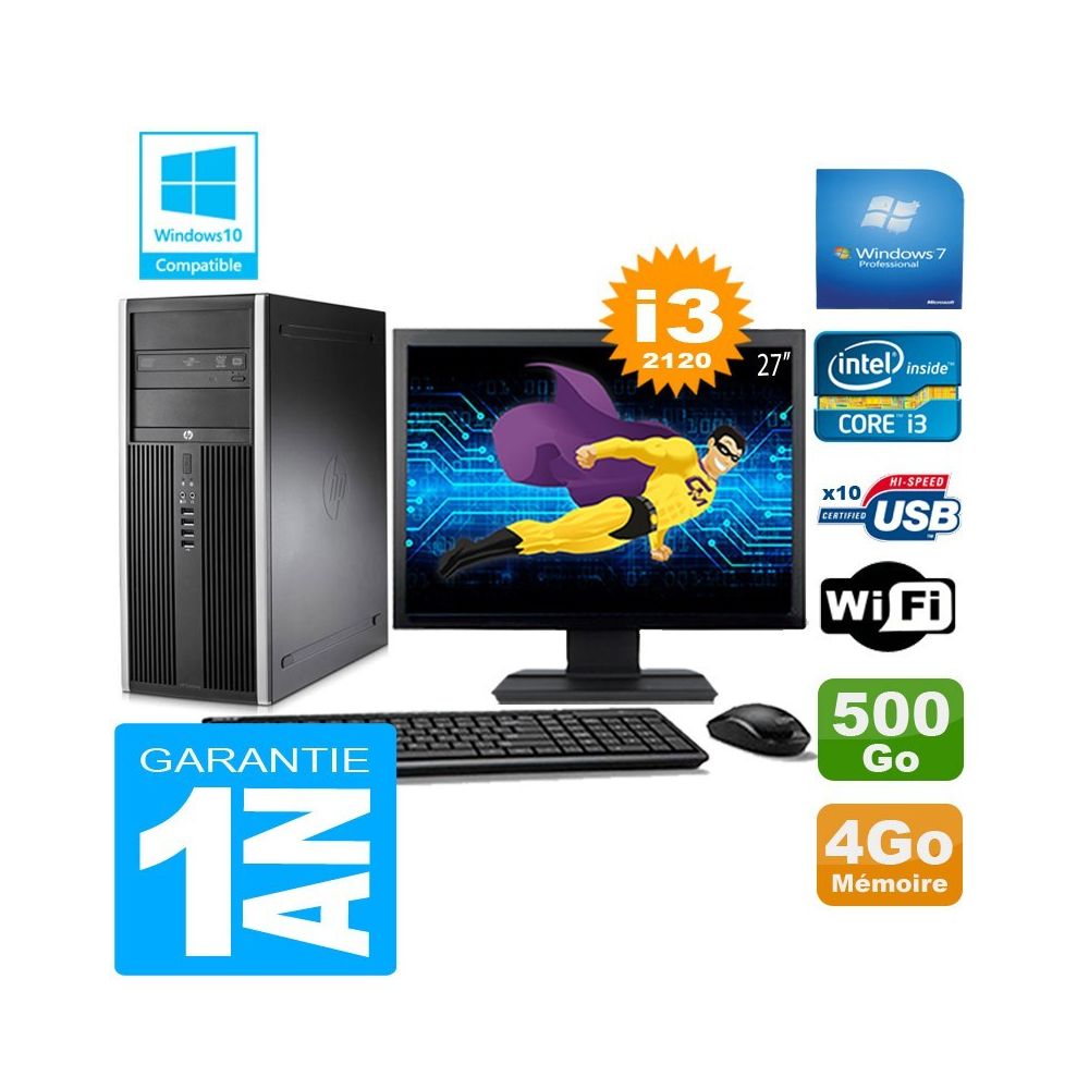 Hp - PC Tour HP Compaq 8200 Core I3-2120 Ram 4Go Disque 500 Go Wifi W7 Ecran 27"""" - PC Fixe