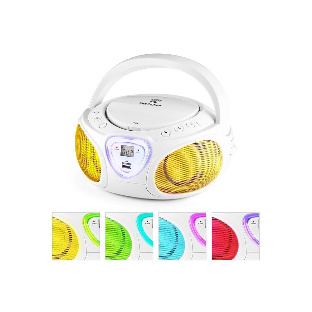Auna - auna Roadie Boombox CD USB MP3 Radio AM/FM Bluetooth 2.1 Jeu de couleurs LED - blanc Auna - Radio