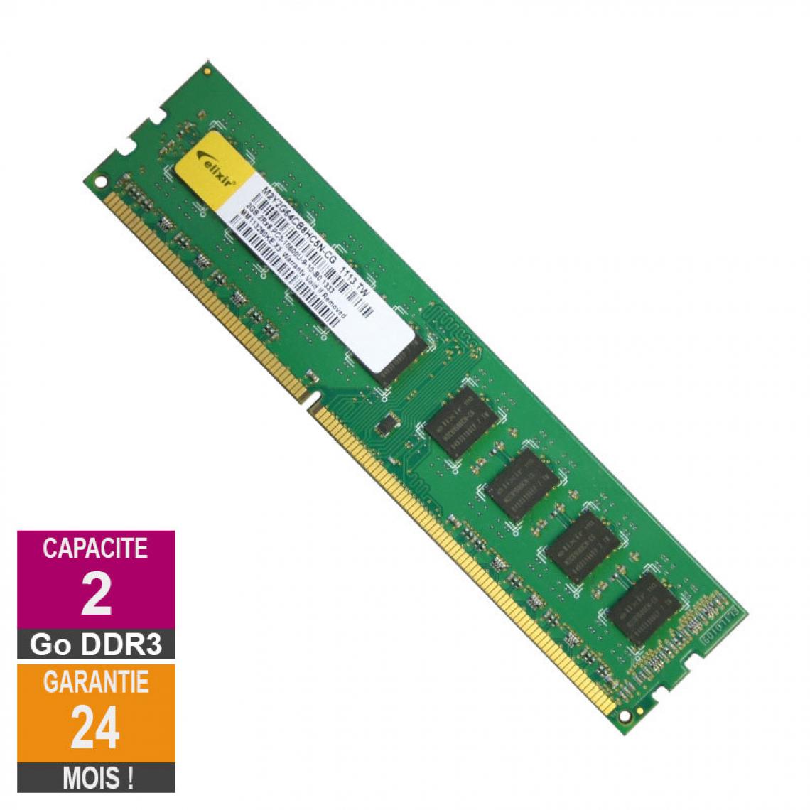 Elixir - Barrette Mémoire 2Go RAM DDR3 Elixir M2Y2G64CB8HC5N-CG DIMM PC3-10600U 2Rx8 - RAM PC Fixe