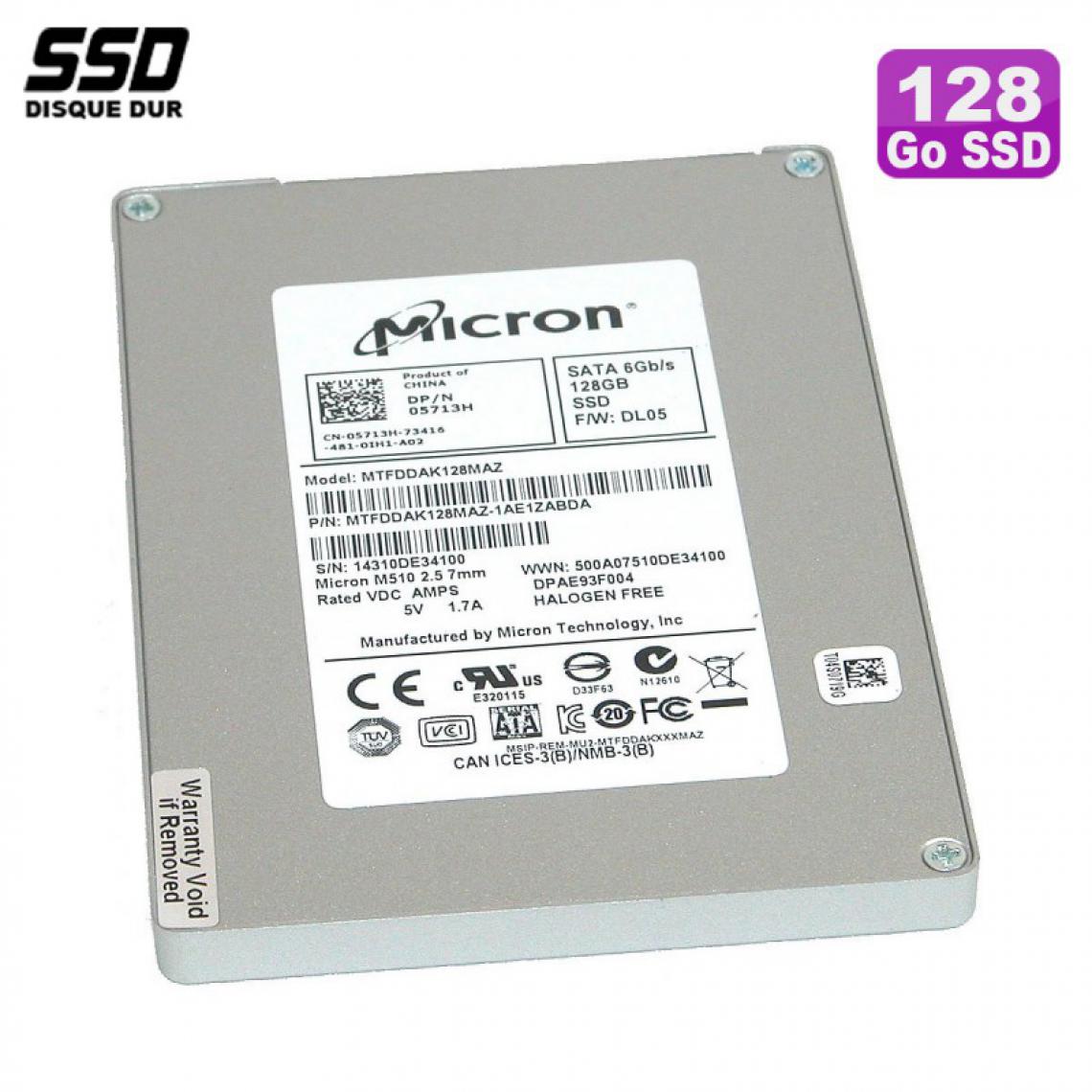 Micron Tech - SSD 128Go 2.5" Micron Dell MTFDDAK128MAZ 05713H MTFDDAK128MAZ-1AE1ZABDA 5713H - Disque Dur interne