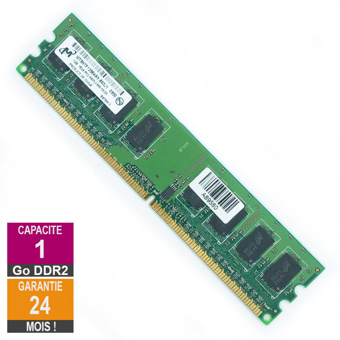 Micron - Barrette Mémoire 1Go RAM DDR2 Micron MT8HTF12864AY-800J1 DIMM PC2-6400U 1Rx8 - RAM PC Fixe