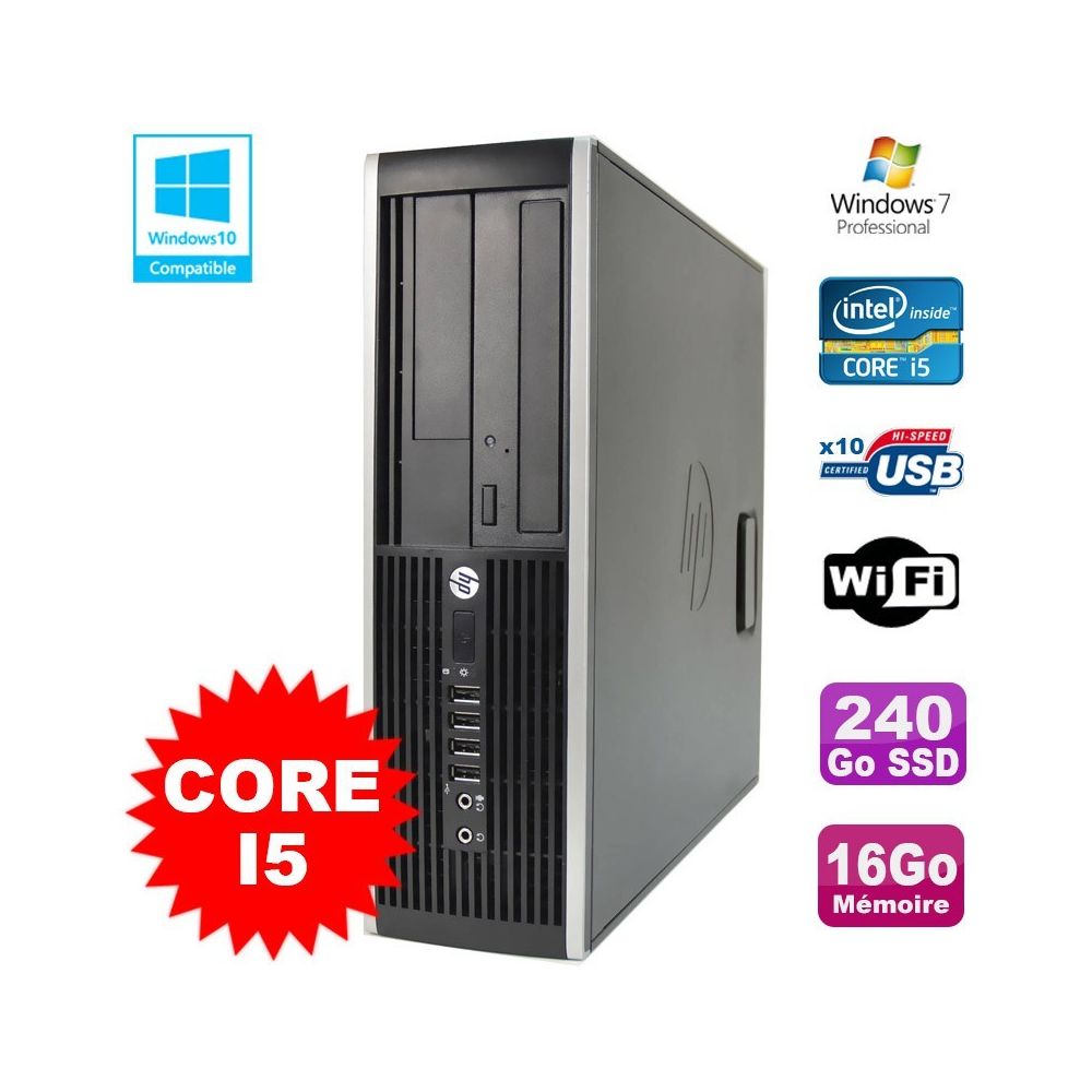 Hp - PC HP Elite 8200 SFF Intel Core I5 3.1GHz 16Go Disque 240Go SSD DVD WIFI W7 - PC Fixe