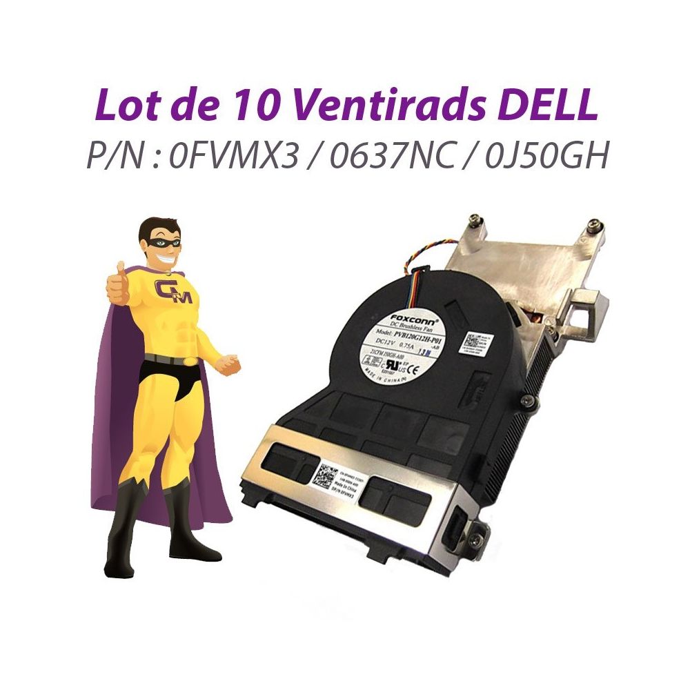 Dell - Lot x10 Ventirads CPU Dell 0FVMX3 0637NC 0J50GH Optiplex 990 3010 7010 9010 SFF - Ventilateur Pour Boîtier