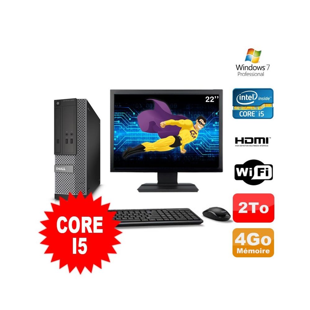 Dell - Lot PC DELL 3010 SFF I5-2400 DVD 4Go 2To HDMI Wifi W7 + Ecran 22"""" - PC Fixe