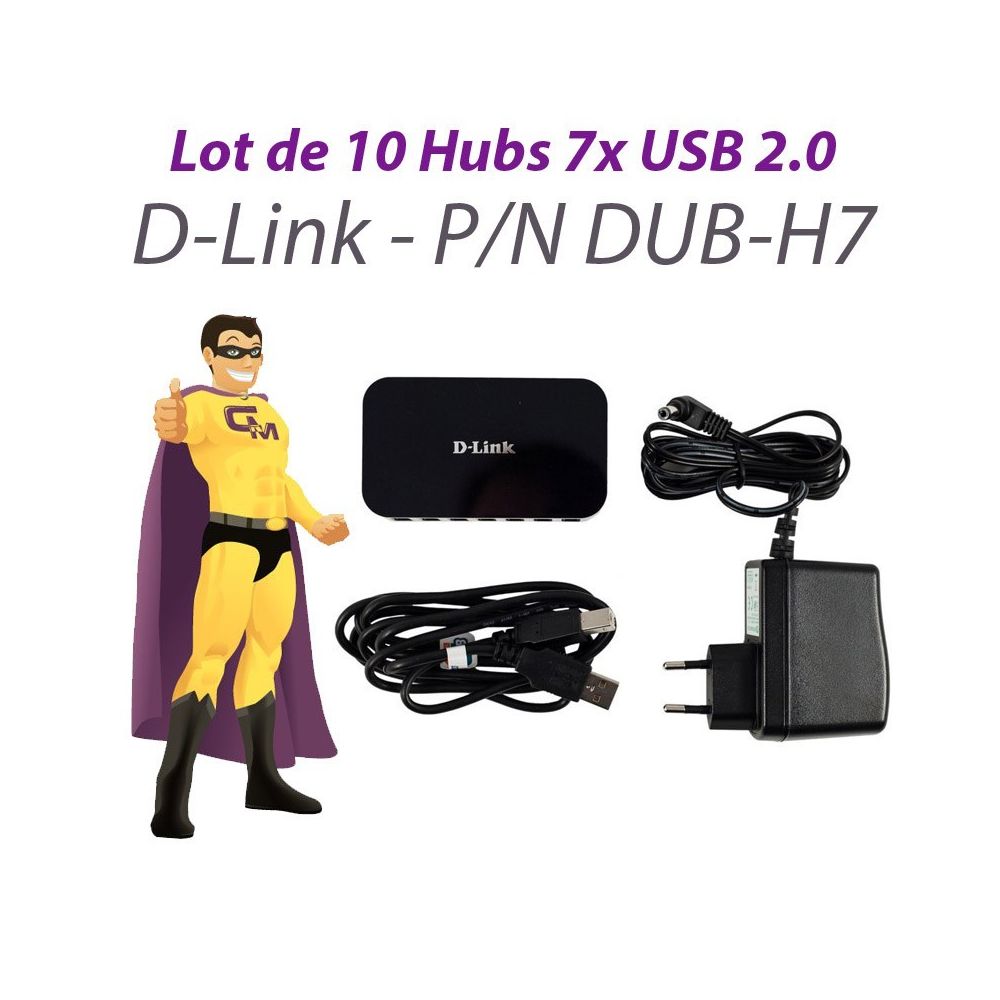 D-Link - Lot x10 Hubs USB PC Mac D-Link DUB-H7 7 Ports USB 2.0 +Bloc Chargeur +Câble USB - Hub