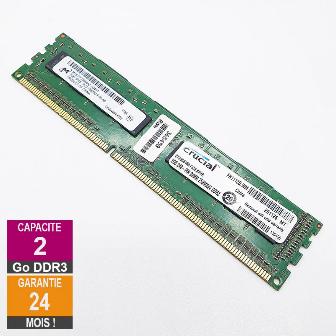 Micron - Barrette Mémoire 2Go RAM DDR3 Micron MT8JTF25664AZ-1G4H1 DIMM PC3-10600U 1Rx8 - RAM PC Fixe