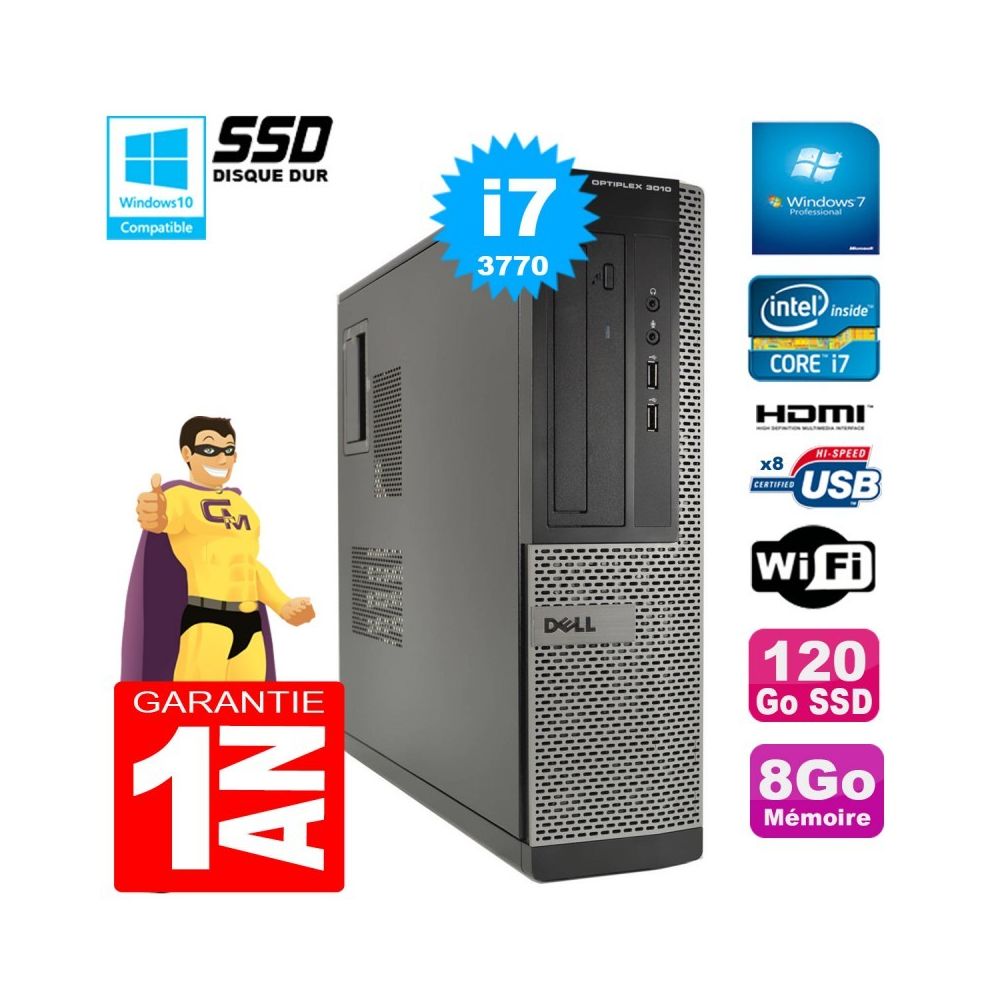 Dell - PC DELL 3010 DT Core I7-3770 Ram 8Go Disque 120Go SSD Graveur Wifi W7 - PC Fixe