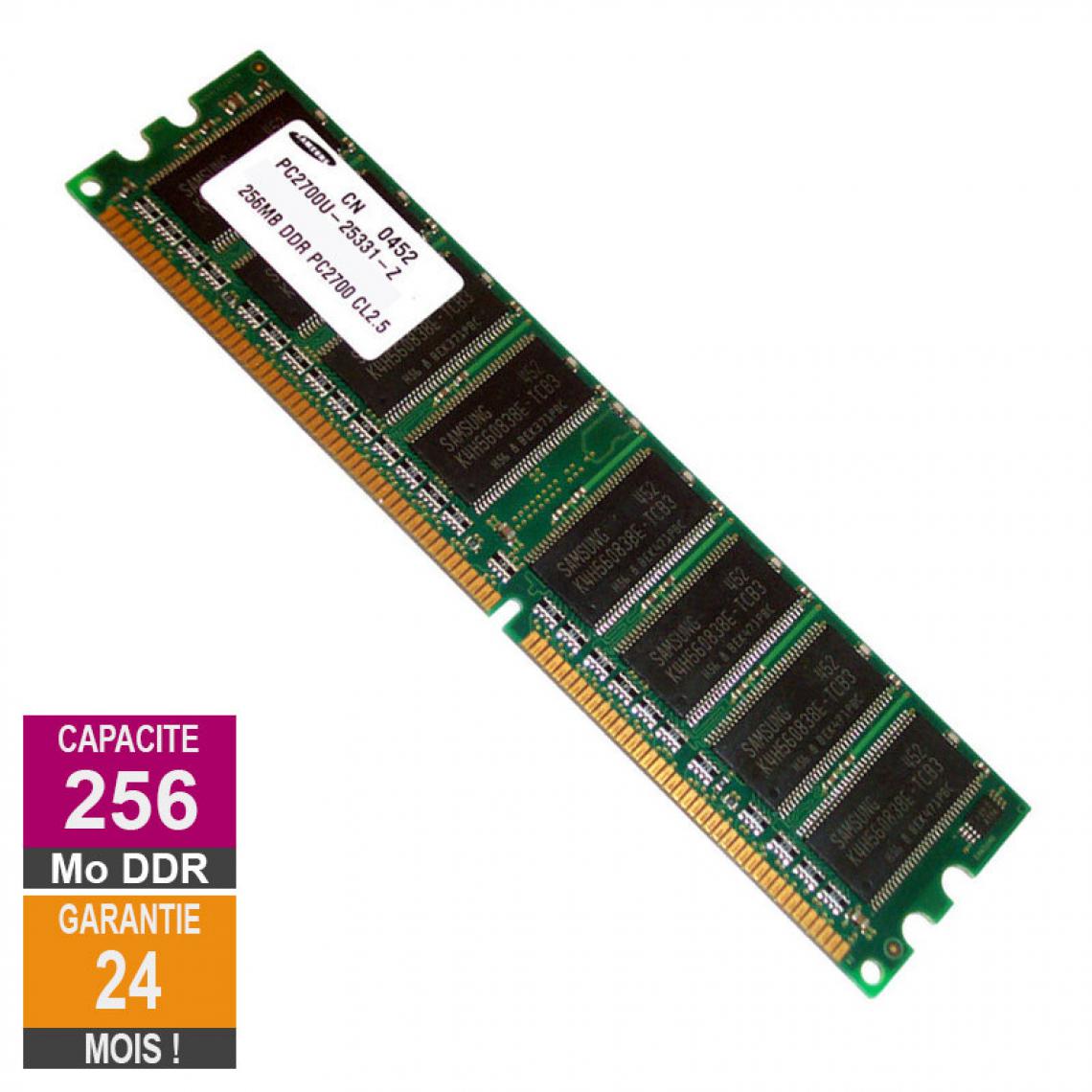 Samsung - Barrette Mémoire 256Mo RAM DDR Samsung M368L3223DTM-CB3 DIMM PC-2700U - RAM PC Fixe