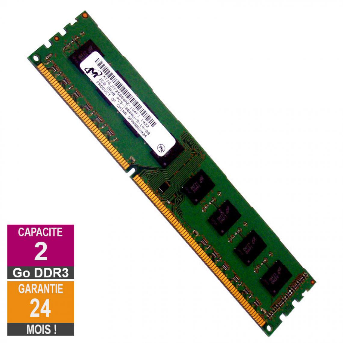 Micron - Barrette Mémoire 2Go RAM DDR3 Micron MT16JTF25664AZ-1G4F1 PC3-10600U 1333MHz 2Rx8 - RAM PC Fixe