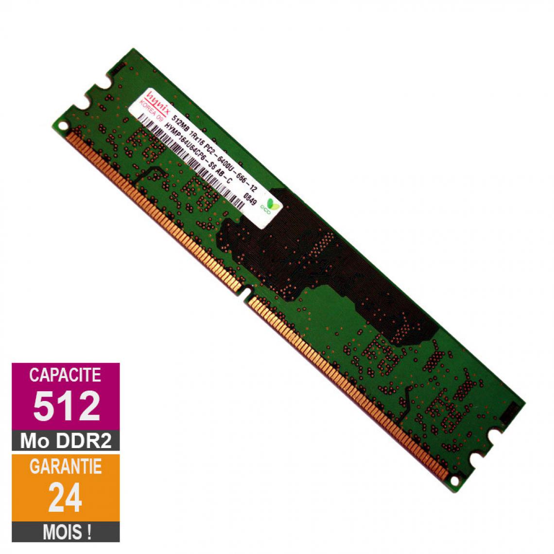 Hynix - Barrette Mémoire 512Mo RAM DDR2 Hynix HYMP164U64CP6-S6 DIMM PC2-6400U - RAM PC Fixe