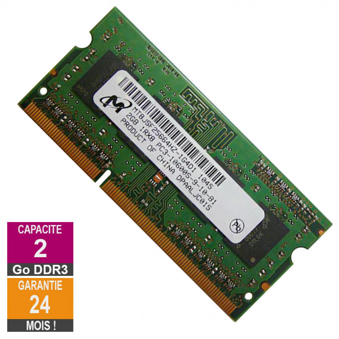 Micron - Barrette Mémoire 2Go RAM DDR3 Micron MT8JSF25664HZ-1G4D1 SO-DIMM PC3-10600 1333MHz 1Rx8 - RAM PC Fixe