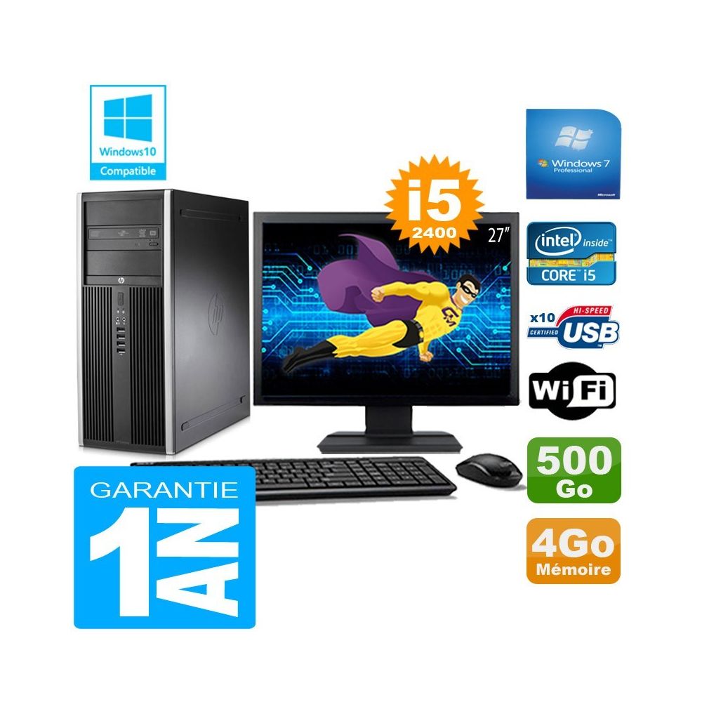 Hp - PC Tour HP Compaq 8200 Core I5-2400 Ram 4Go Disque 500 Go Wifi W7 Ecran 27"" - PC Fixe