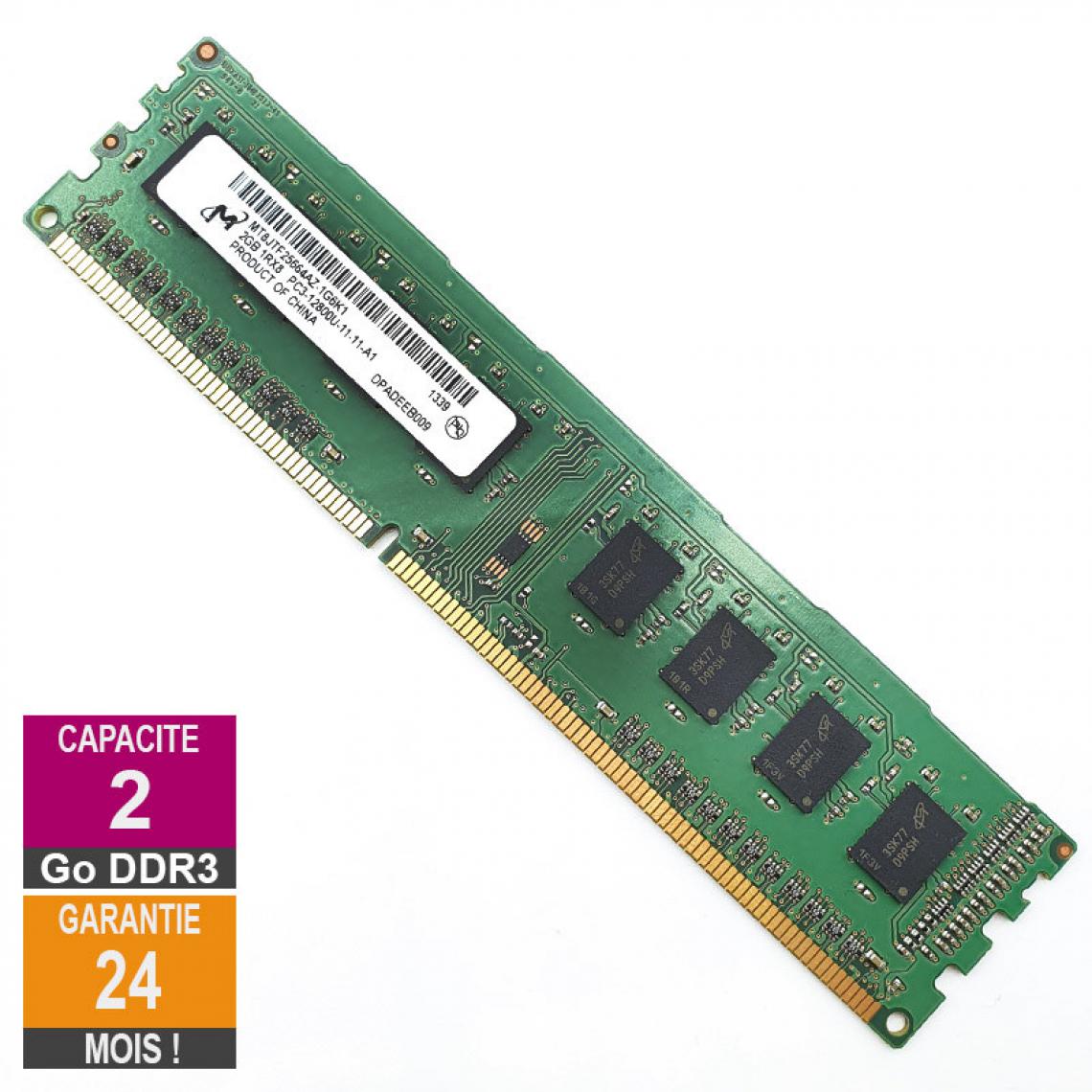 Micron - Barrette Mémoire 2Go RAM DDR3 Micron MT8JTF25664AZ-1G6K1 DIMM PC3-12800U 1Rx8 - RAM PC Fixe