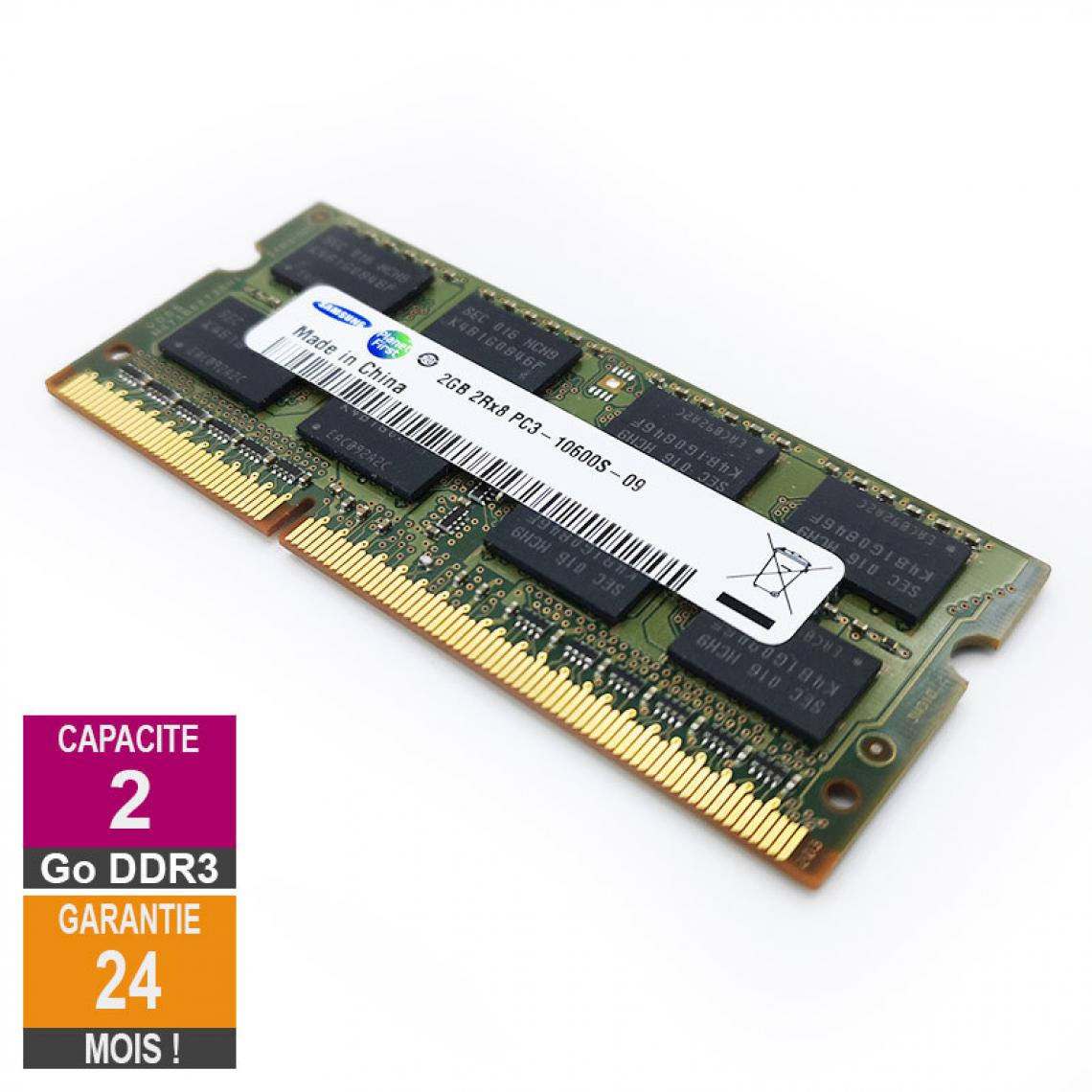 Samsung - Barrette Mémoire 2Go RAM DDR3 Samsung M471B5673EH1-CH9 SO-DIMM PC3-10600 1333MHz 2Rx8 - RAM PC Fixe
