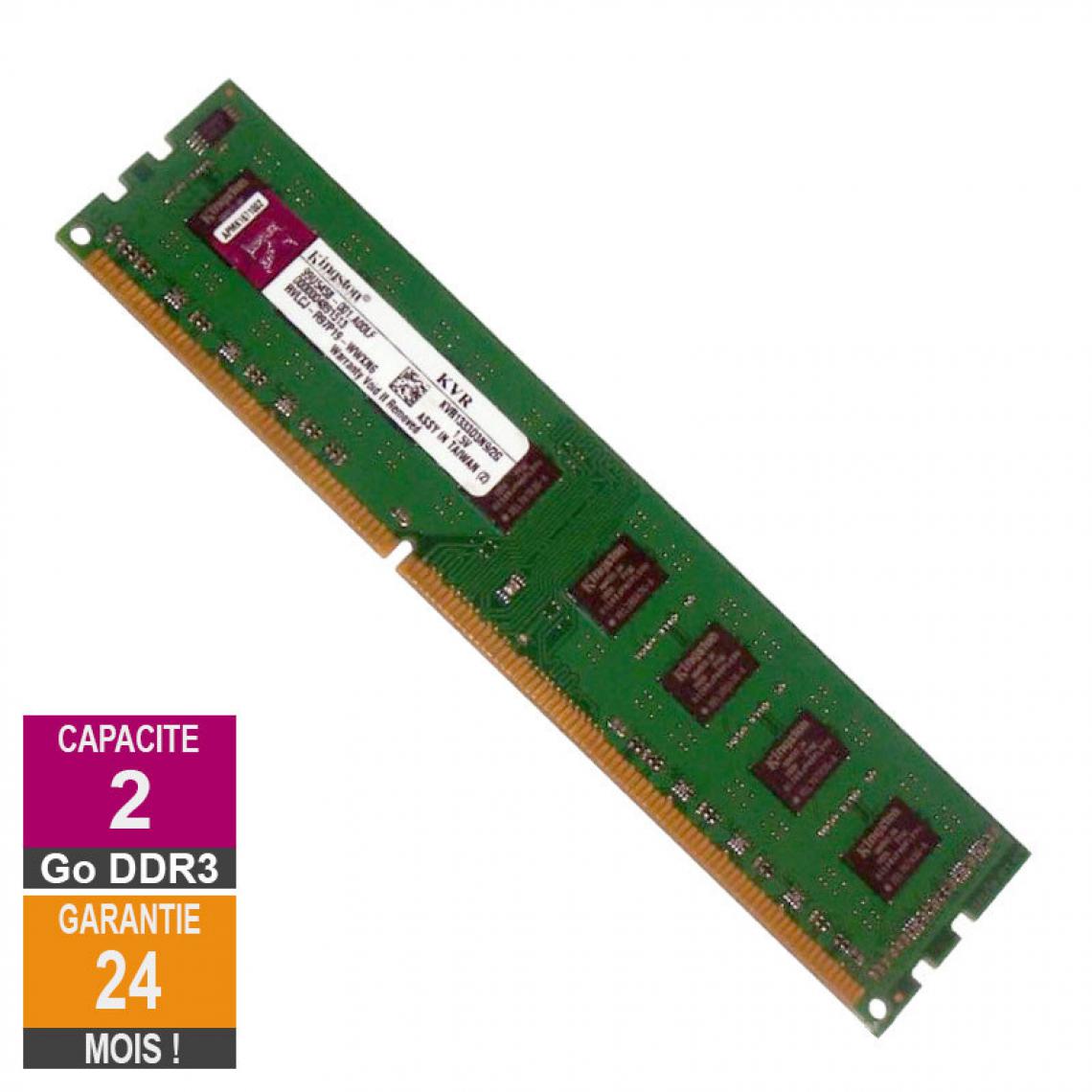 Kingston - Barrette Mémoire 2Go RAM DDR3 Kingston KVR1333D3N9/2G PC3-10600U 1333MHz 2Rx8 - RAM PC Fixe