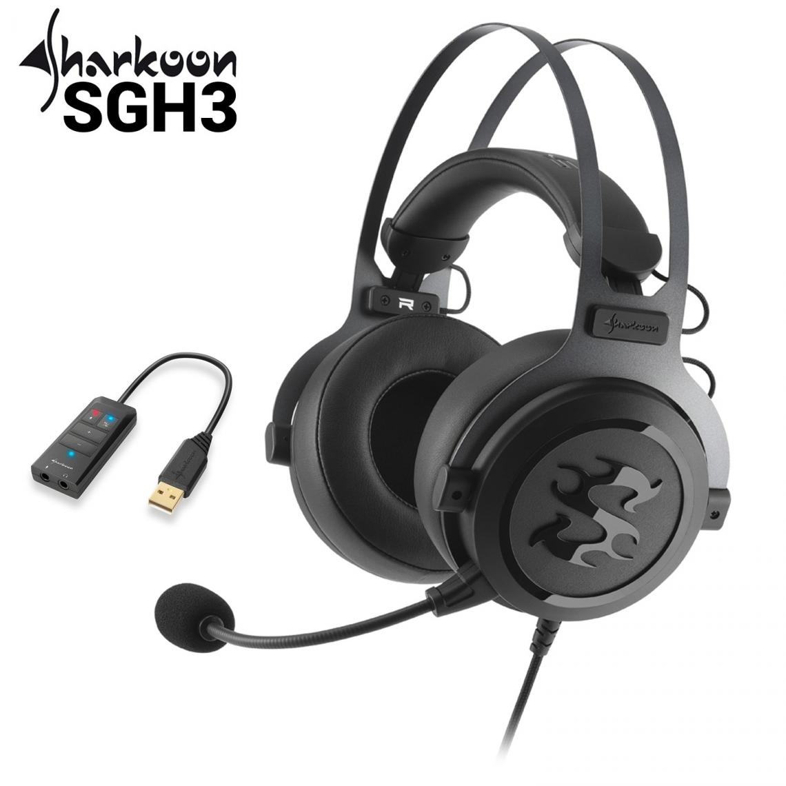 Sharkoon - Casque audio Sharkoon SGH3 gaming pour PC / PS4 / Xbox one - 53mm - Carte son SB1 - Casque