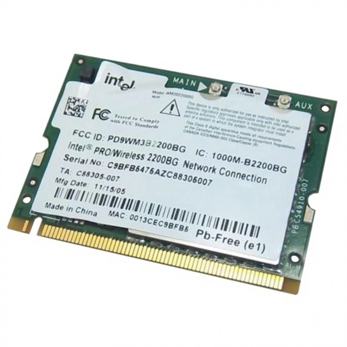 Intel - Mini-Carte Wifi Intel PRO 2200BG WM3B2200BG 0677-04-2327 PCI-e 802.11b/g WLAN - Carte réseau
