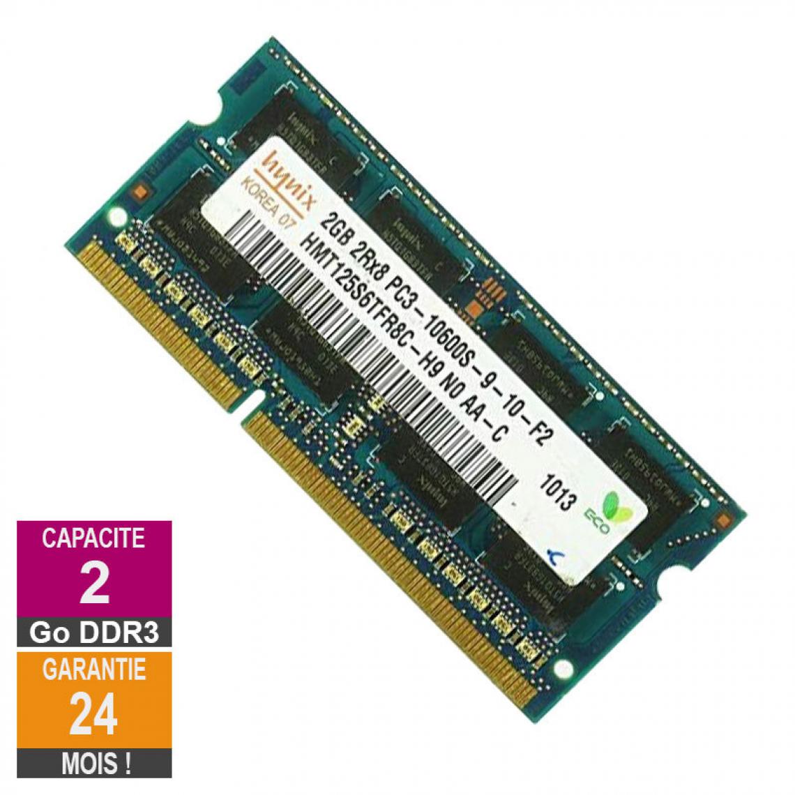 Hynix - Barrette Mémoire 2Go RAM DDR3 Hynix HMT125S6TFR8C-H9 SO-DIMM PC3-10600 1333MHz 2Rx8 - RAM PC Fixe